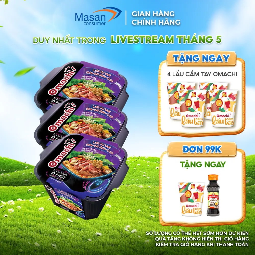 COMBO 3 Omachi Lẩu Tự Sôi Bắp Bò Riêu Cua 276g (Mẫu Bao Bì Giao Ngẫu Nhiên)