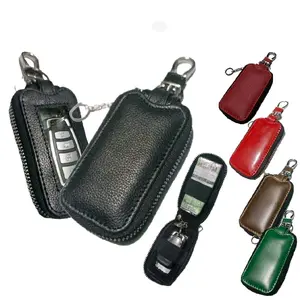 Gantungan kunci remote keyless mobil kulit asli polos dompet stnk mobil dobel karet