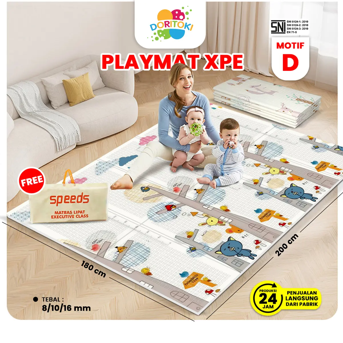 Doritoki x Speeds Matras Bayi 180x200 Tebal 8MM Playmat Bayi Karpet Lipat Anak/Bayi Tikar Lipat Foam Matras Anak