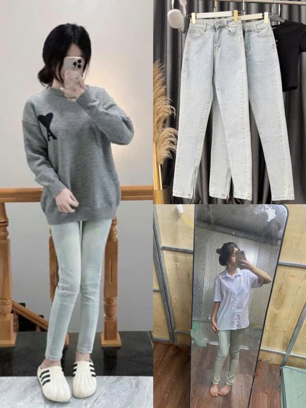  quần jean girl phố ống bó màu xanh bạc Pants Ong Women Ong Women 