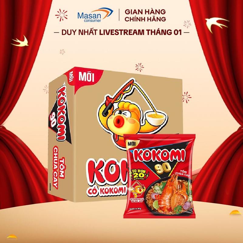 Mì Kokomi Đại 90 Tôm Chua Cay Gói - Thùng 30 Gói x 90g