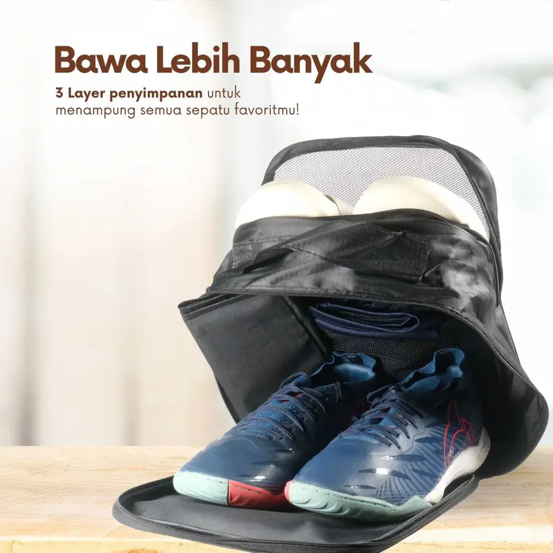 Tas Sepatu 3 Layer Travel Organizer Shoes Bag Traveling Nylon Mesh Portable 3