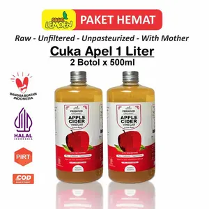 SUUR LEMOEN Cuka Apel Apple Cider Vinegar 1 Liter CUKA APEL Organik With The Mother - By Lemoen BKS