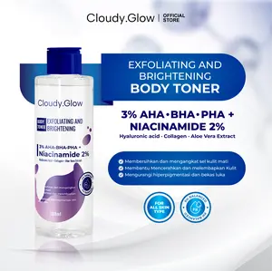 Cloudy.Glow Body Toner Exfoliating dan Brightening 100mL dengan 3% AHA BHA PHA & Niacinamide 2% untuk Kulit Cerah Halus dan Lembap