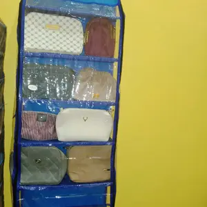 Rak Tas Gantung Motif Polos 6 Susun dengan Resleting dan Alas Karton Kuat
