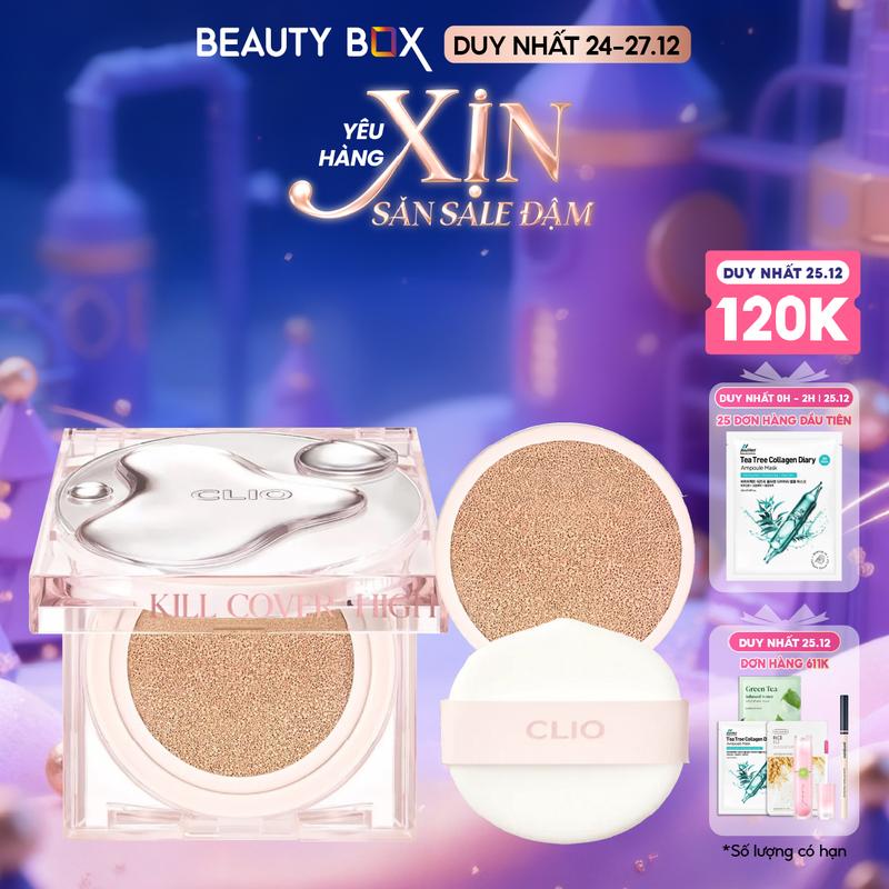  Phấn Nước Clio Hiệu Ứng Căng Bóng Kill Cover High Glow Cushion  14Gx2   Tặng kèm lõi  