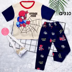 Dealshop Setelan Anak Spiderman Lengan Pendek Celana Panjang / Baju Tidur Anak Laki-laki Bahan Kaos Usia 1th-10th / Setelan CP Anak CP310