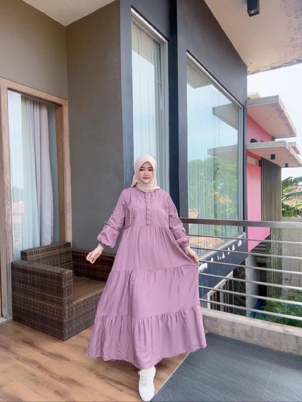 Gamis Slavina Bordir Busui Kancing Muslim Wanita Simple Elegant Mayung Twill Nyaman Rempel Cantik 3