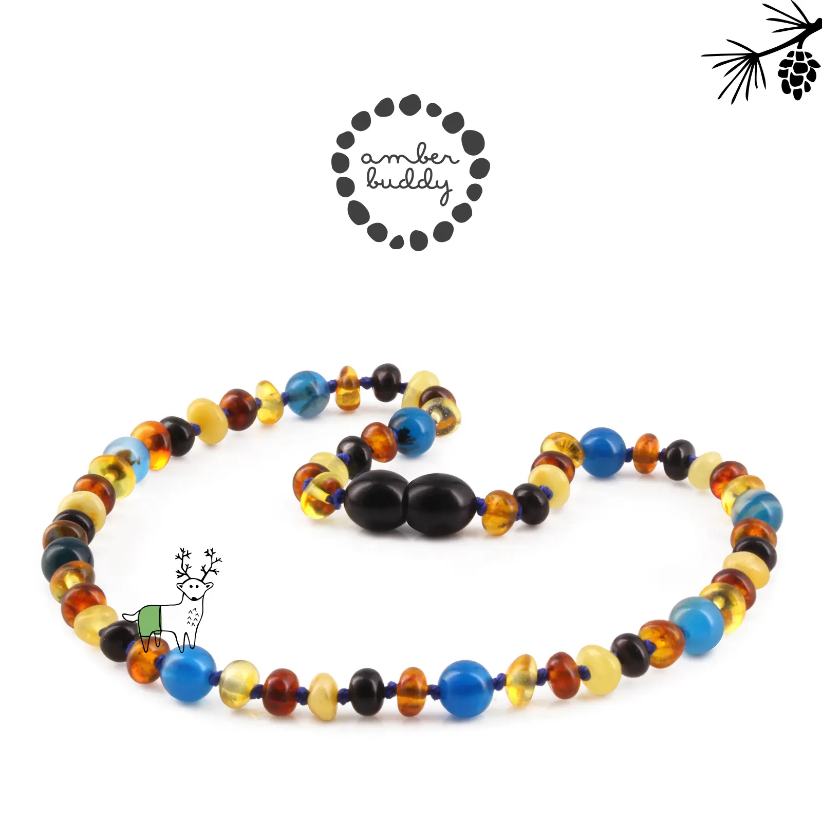 Amber Buddy | XR53M-BL Kalung Bayi Baltic Amber Kombinasi Blue Lace Agate - 32cm.