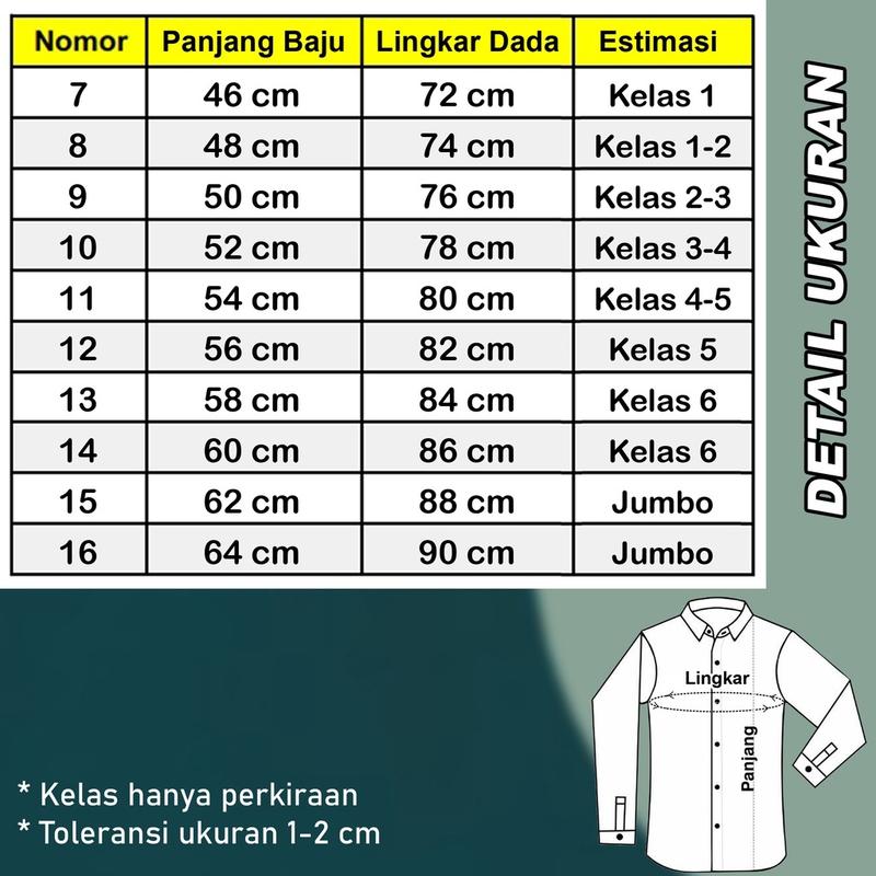 Seragam Sekolah SD lengan Panjang Laki Perempuan Bahan Tebal Kelas 123456 Kemeja Panjang 2