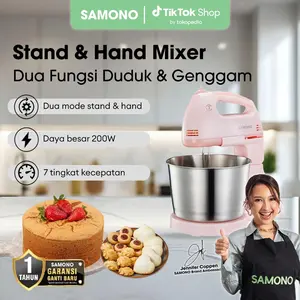 【HANYA DI CELYHOME】 Samono Mixer Roti SW-HMB200 Stand Mixer & Hand Mixer 2in1 Daya 200W, 7 Kecepatan, Wadah Stainless Steel 2.5L