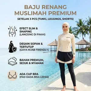 [CurveUp] Baju Renang Wanita 3 in 1 Setelan Panjang Sporty Diving Baju Renang Muslimah Premium Ada Busa Dada
