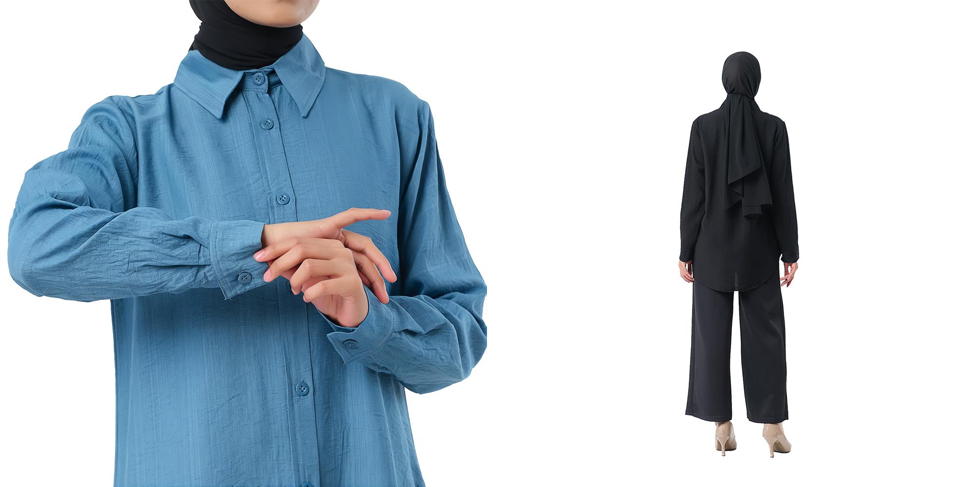 Amie Collection Vaula Top Shirt Atasan Wanita Muslimah Kameja Kerja Casual Bahan Polo Linen Polos Baju Kancing Panjang Serut