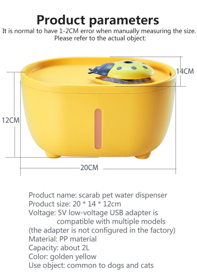 Product Introduction of Máy lọc nước cho thú cưng hình bọ cánh cứng-Màu cam vàng, Đài phun nước cho thú cưng cho mèo và chó, Dung tích 2L, Chống cháy khô, Tự động tắt nguồn, Đài phun nước cho mèo, Đài phun nước cho chó 18
