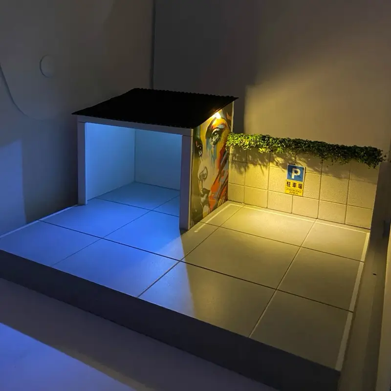 Diorama Garasi Abu Art Dinding 1:64 - With 2 Lampu