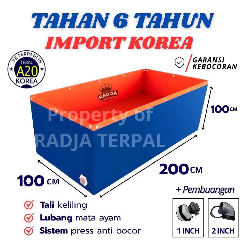 Kolam Terpal Ikan Kotak A20 200x100x100 / 100x200x100 / 2x1x1 / 1x2x1 Kolam Terpal Impor Korea Budidaya Ikan Nila Lele Gurame