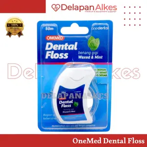 OneMed Dental Floss Benang Gigi 50 meter Waxed & Mint Alat Pembersih Sela Sela Gigi Plak Gusi