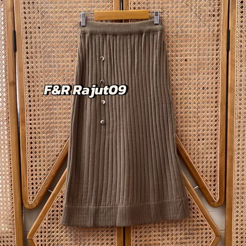 Alexa Rok Span Knit Rajut Pendek Premium Wanita Motif Kancing Jalur Kekinian 2