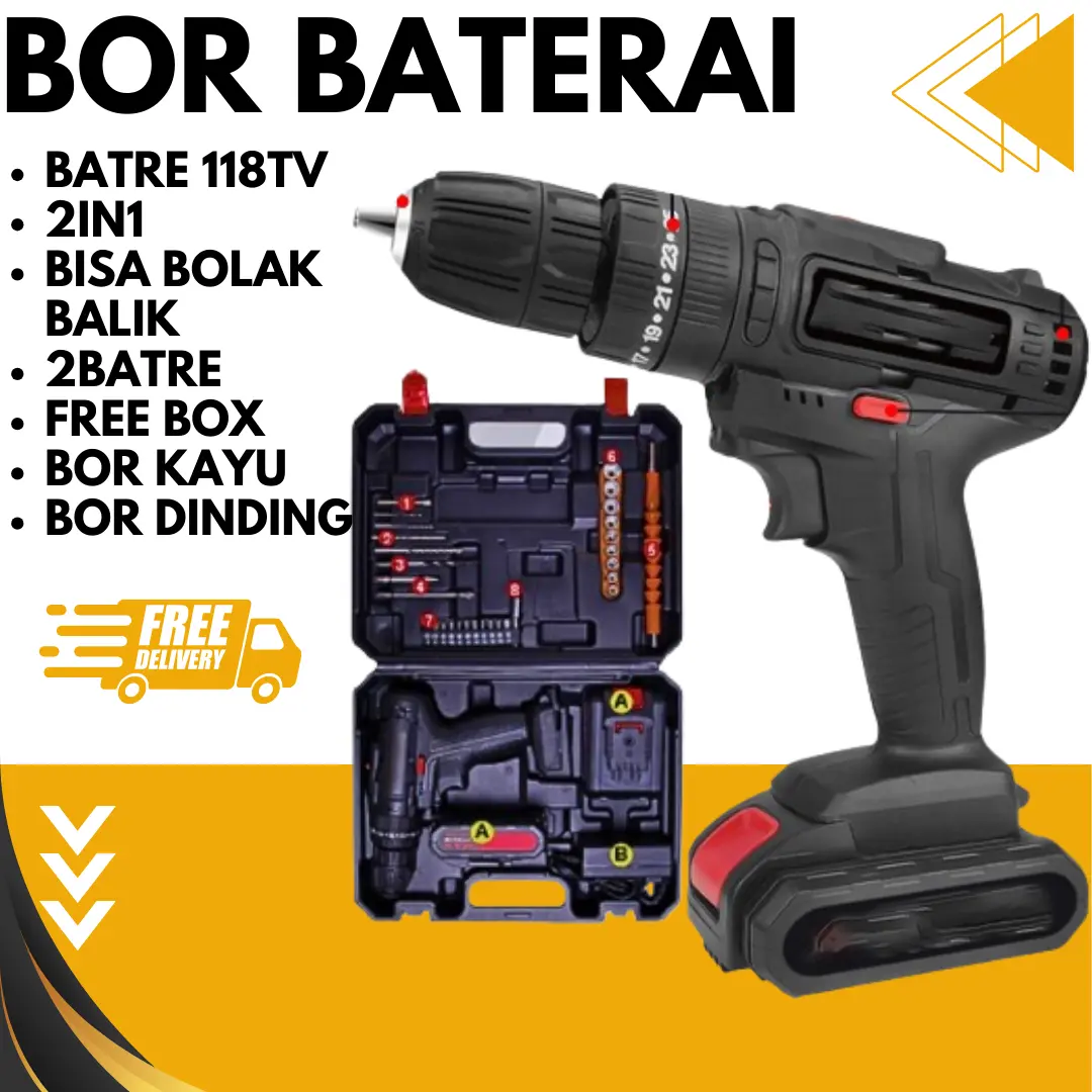 Mesin Bor Tanpa kabel 48V Set Lengkap Mata Bor Cordless Drill Full Set Of Drill Bits Bor Mesin Elektrik Drill Set Reversible Mesin Bor Tangan Torsi