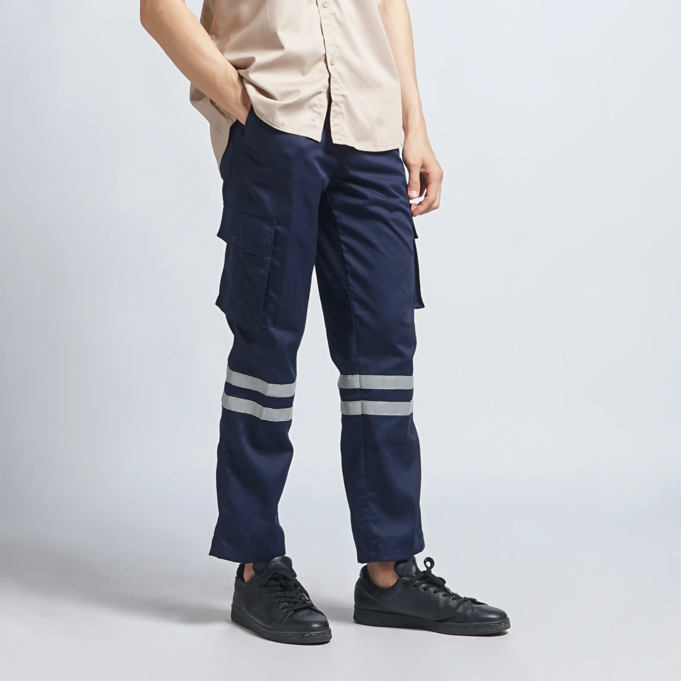 Eliter Workwear - Celana Safety Wearpack Navy Kerja Proyek Pria Panjang Lapangan Tambang Cargo K3 Hitam Katun