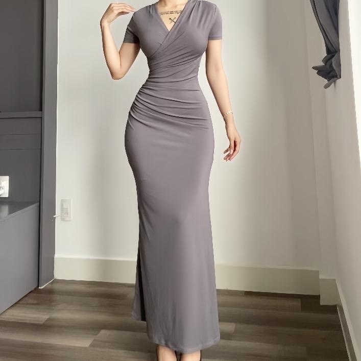 Đầm body nữ cổ chữ V dáng dài nhúng eo thon gọn siêu tôn dáng sang chảnh Lolystore dress women HL108