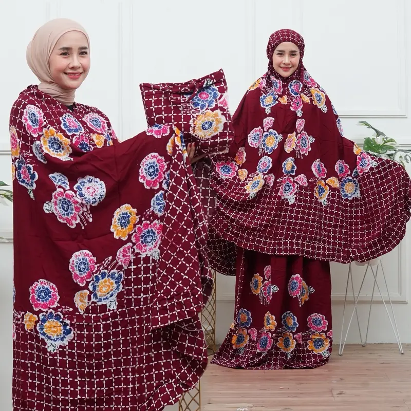 Mukena Cap Batik Rayon Premium Tsuroya Dewasa Muslim Polka Dot Bunga 1
