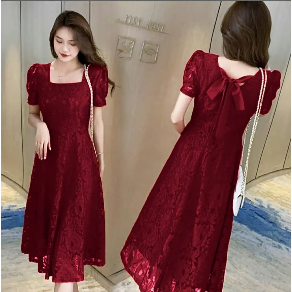 QUINNYSHOP-COD-DRESS CASUAL BRUKAT TERBARU-BAJU WANITA DRES BRUKAT-GAUN NATAL