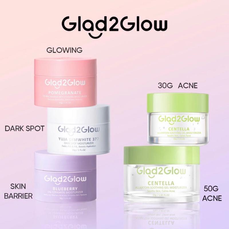 ￼Glad2Glow Moisturizer Series Pomegranate 5% Niacinamide Brightening Blueberry 5% Blueberry Moisturizer Cream 5x Ceramide Skin Barrier Repair Yuja Symwhite 377 Dark Spot Centella Allantoin Soothing Moisturizer Gel Cica Oil-Control Hydrating 1