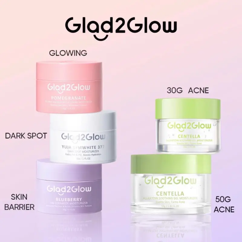 ￼Glad2Glow Moisturizer Series Pomegranate 5% Niacinamide Brightening Blueberry 5% Blueberry Moisturizer Cream 5x Ceramide Skin Barrier Repair Yuja Symwhite 377 Dark Spot Centella Allantoin Soothing Moisturizer Gel Cica Oil-Control Hydrating 1