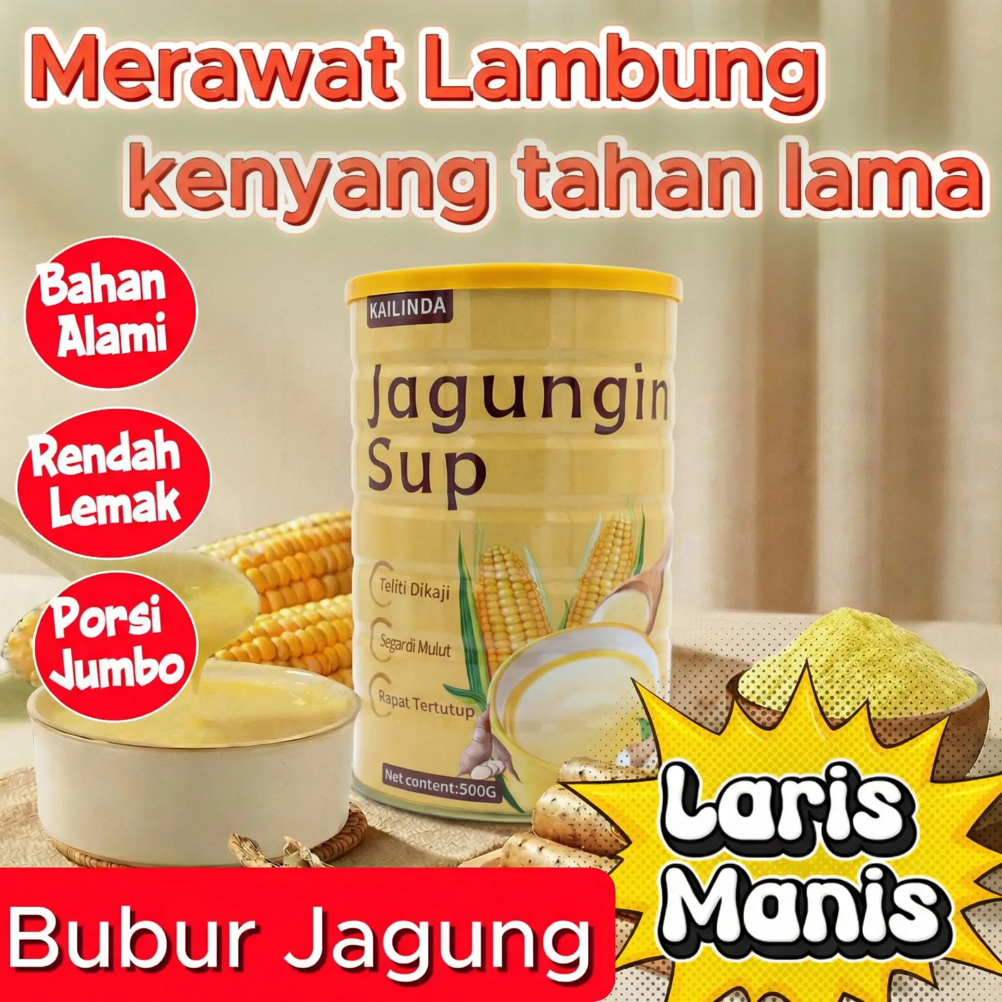 KAILINDA Tepung Kudzu, Ubi & Jagung — Rawat Limpa & Lambung, Rendah Lemak, Tahan Kenyang, Sarapa Bergizi!