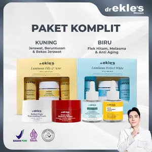 [LIVE Dr EKLES] Paket Super Komplit [7 Item] Luminous Series + Retinol Cream + SweetJelly + Serum Glasskin/Serum Treatment Acne | Paket Skincare