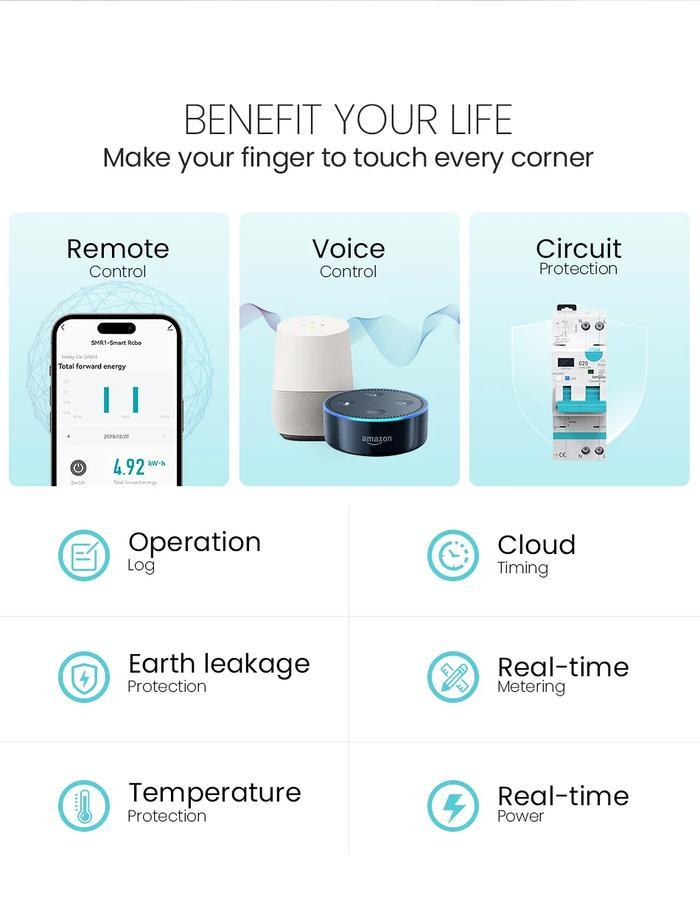 TUYA WIFI RCBO LED Adjustable Smart Circuit Breaker Residual Current Circuit Breaker With Over Current and Leakage Protection