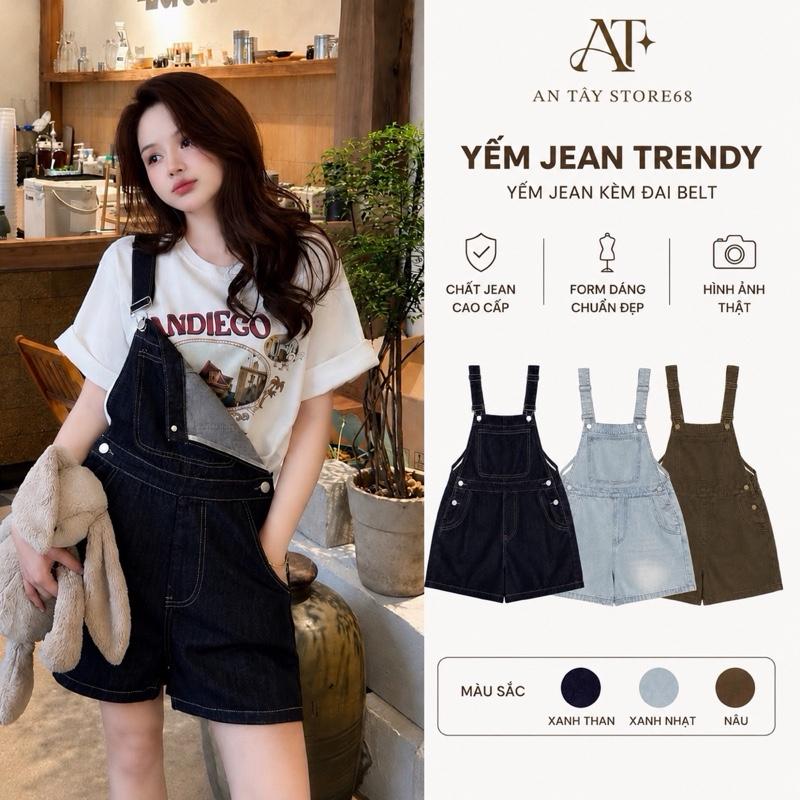 Yếm Jean Short Nữ AN TÂY Vải Jean Cao Cấp Dáng Ngố Đùi 3 Màu #8640-42 Form Rộng…