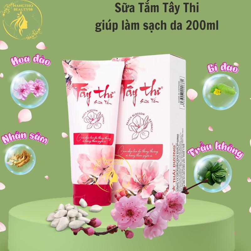  Tây Thi Sữa Tắm Tây Thi chai 200ml Hương Hoa Đào Dành cho Da Nhạy Cảm Mụn Lưng Thành Phần Hoa Đào Nhân Sâm Bí Đao Trầu Không Nghệ Vàng 