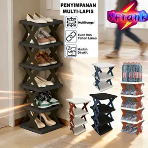 Vfrank Rak Sepatu Plastik Zigzag 3-6 Tingkat Minimalis Hemat Ruang Multifungsi Kuat Tahan Lama Mudah Dirakit