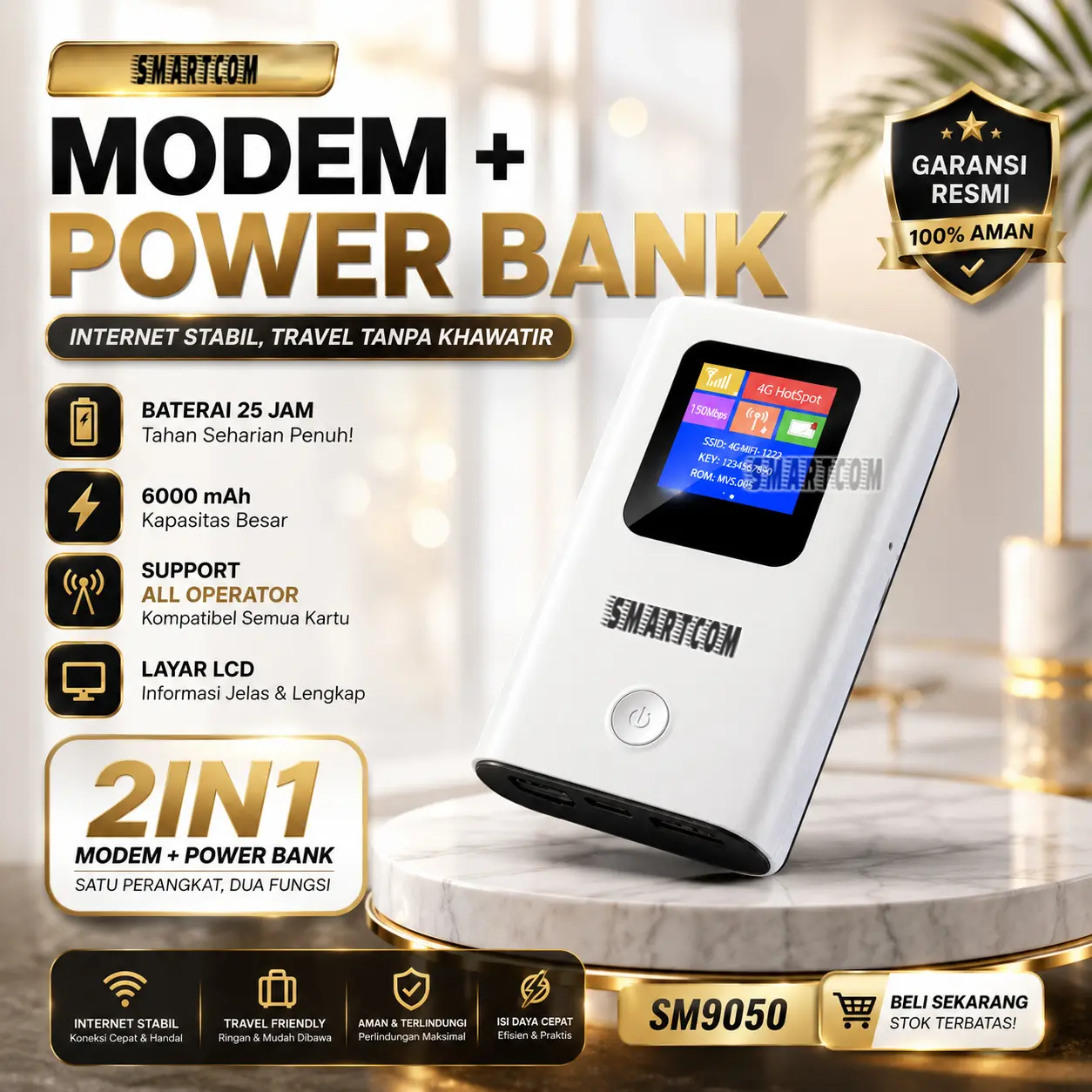 SMARTCOM - Modem Wifi 4G LTE with Power Bank SMARTCOM - SM9050 PRO 6000mAh