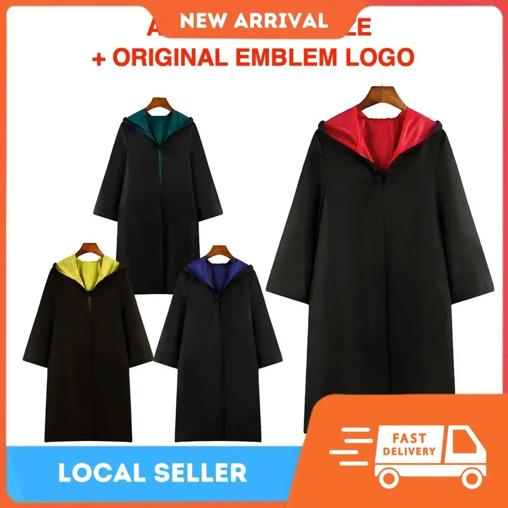 (FOR ADULT & KIDS) CosplayKing Wizard Robe Coat Witch Robe Coat Griffin Snake Honey Badger Raven Halloween Cross-Dressing Magic Robe House Unisex Cosplay Halloween Costume Cloak Role Play Dress Up Magician Jubah [FREE RM 50 VOUCHER] Black Green