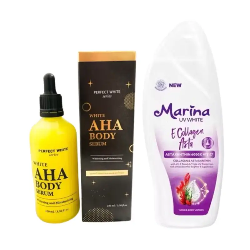 [PAKET COMBO] MARINA 185ml + perfect White 50ml Marina hand & body lotion uv white PERFECT WHITE AHA Body Serum 50ML Whitening