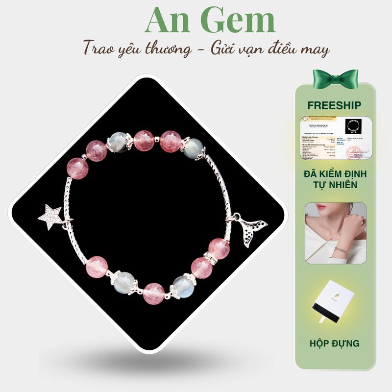 Vòng tay An gem đá dâu tây hồng mix xà cừ full charm lắc tay phong thuỷ đá dâu tây mix Labradorite phụ kiện đeo tay nữ quà tặng sinh nhật giáng sinh Noel Tết Valentine