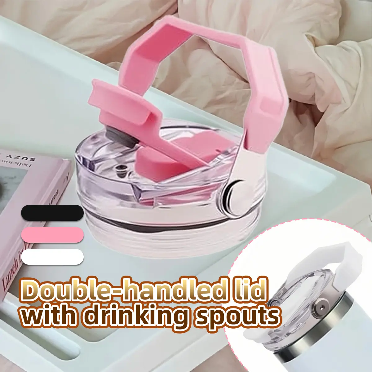 BITCBae 30OZ Tutup Botol Air Corong flip-top dan lubang minum langsung Tutup Mug Plastik Transparan dengan Gagang