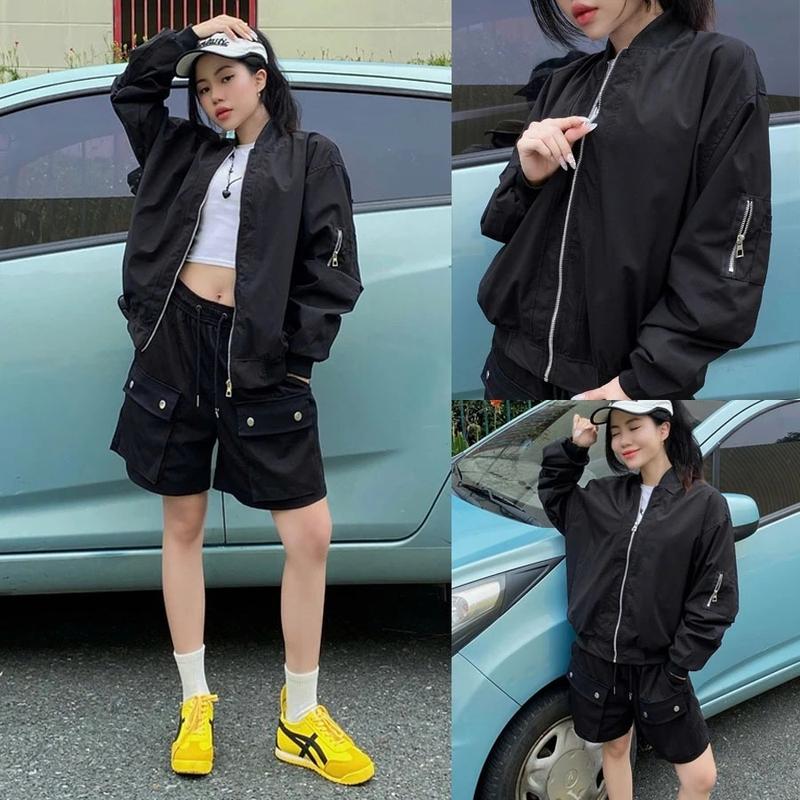 Áo Khoác Bomber Jacket Tay Nhún Nam nữ - Áo Khoác Gió Bomber Jacket dù 2 lớp dày dặn form rộng siêu xinh mẫu Bassic 2025