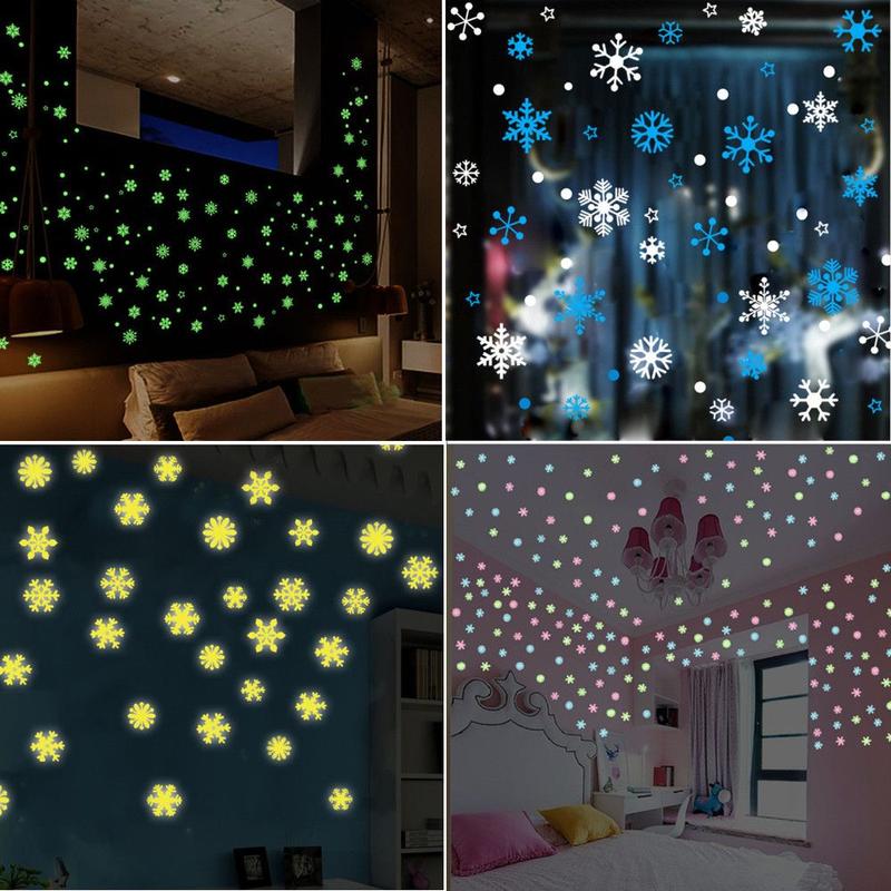 Miếng Dán Tường Huỳnh Quang 3D, 50 Cái / túi, Trang Trí Nhà Cửa, Sân Vườn, Phòng Ngủ, Ký Túc Xá, Phòng Trẻ Em, Đề Can Dạ Quang, Bông Tuyết, Giáng Sinh Decor Đồng