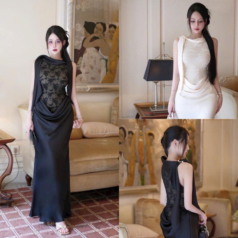  Váy body ren phối lụa đổ eo giữa A16 