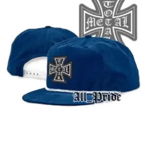 Topi Metal All Pride Biru dengan Logo Iron Cross - Snapback Kualitas Tinggi untuk Gaya Anda