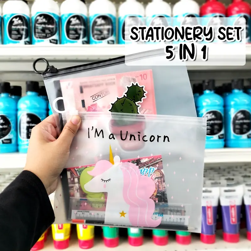Vc Art Seal Zip Lock Bag Stationery Set 5 in 1 Pencil Eraser Stationery Alat Tulis Sekolah Door Gift