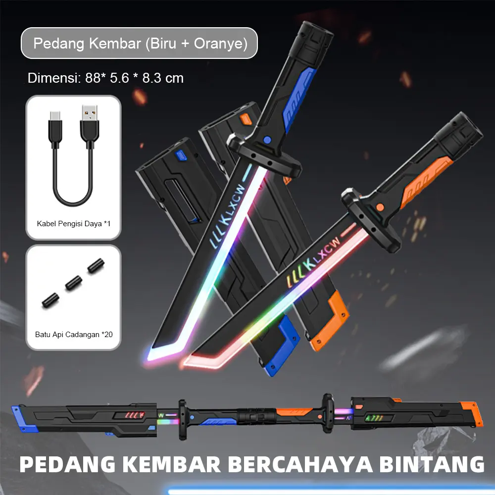 2Pcs -Dua pedang menjadi satu + batu api cadang