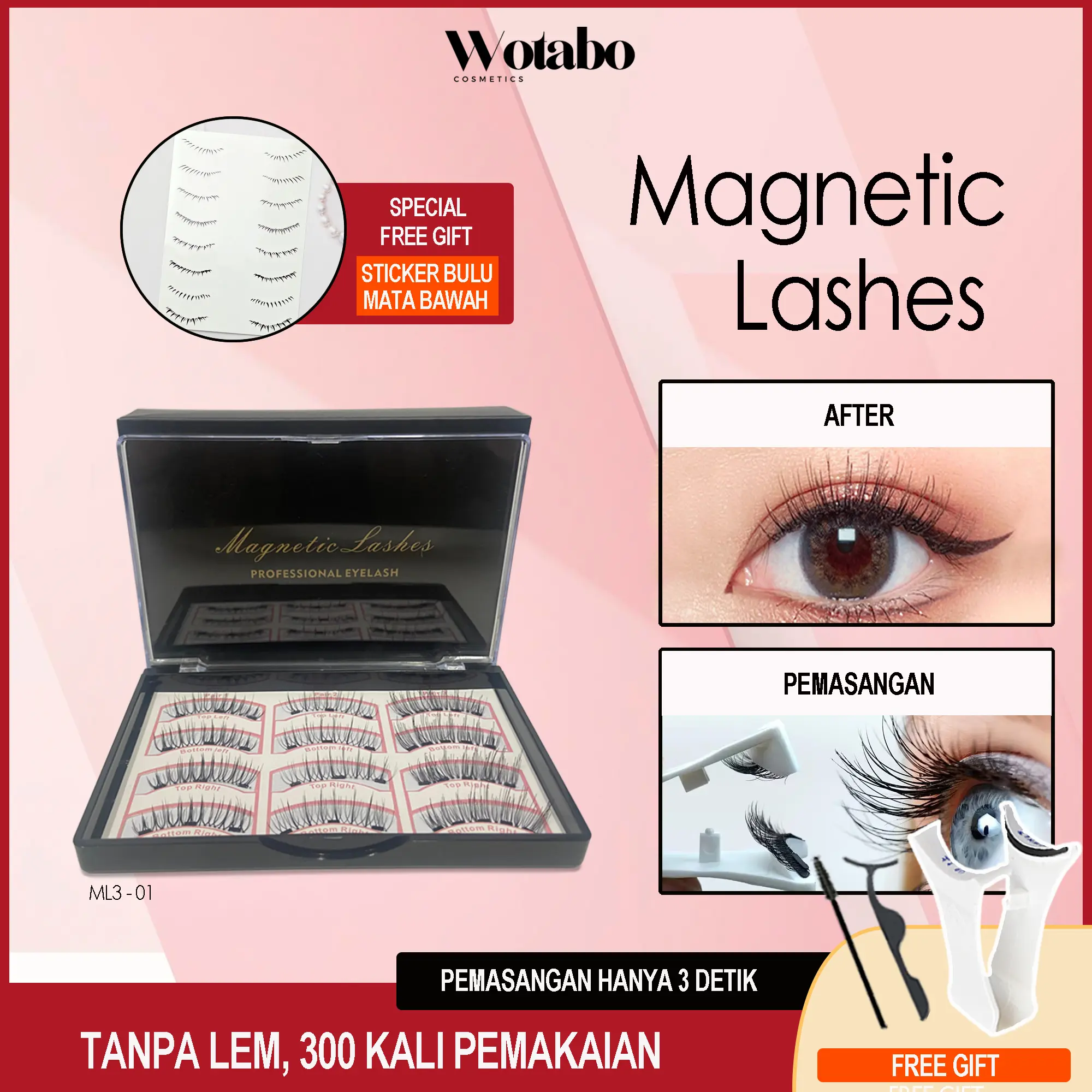 Wotabo - Magnetic Lashes Bulu Mata Palsu Eyelash Extension Tanpa Lem Natural Mempercantik Bulumata