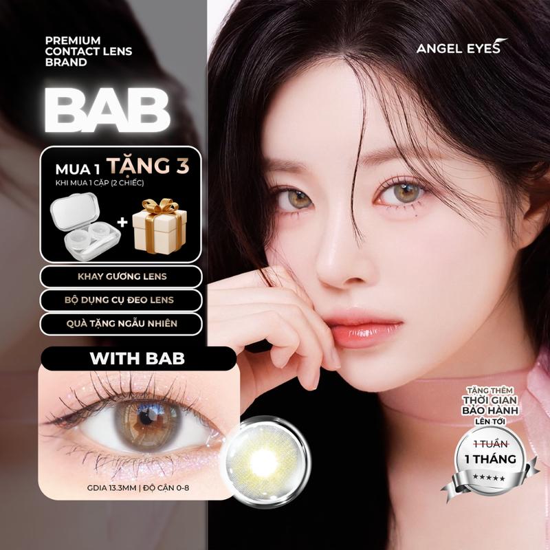 Lens xám tây có độ cận 0-8 BAB tự nhiên hiệu Angel Eyes Lens màu xám khói có độ cận | Kính áp tròng màu xám tây GDia 13.3mm