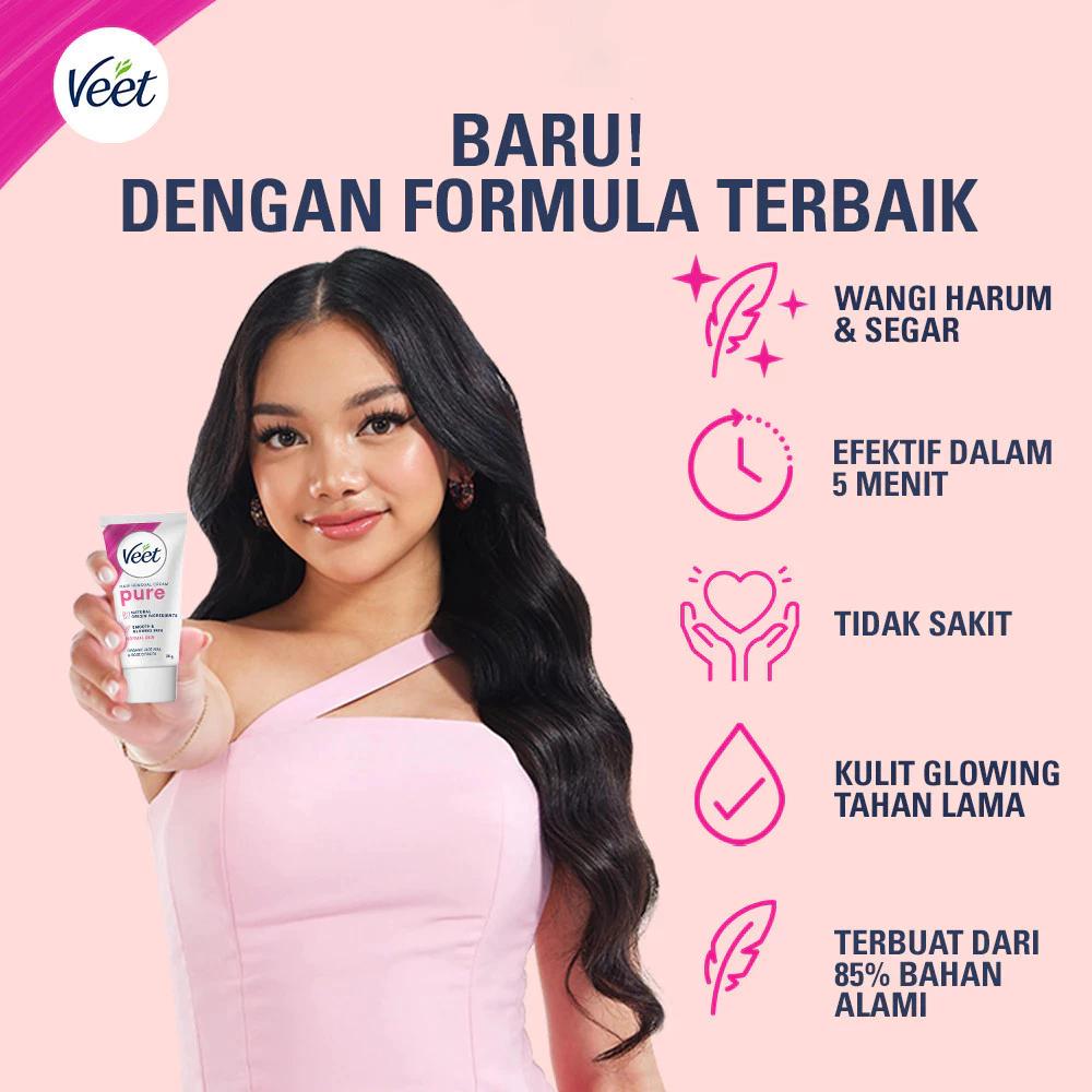 VEET Hair Removal Cream Pure Formula Aloe Vera & Rose Extract 60 25gr | Penghilang Bulu