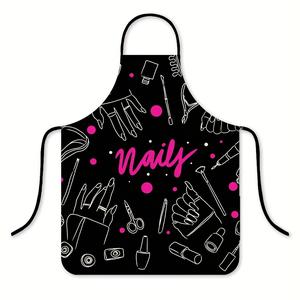 Delantal de poliéster con estampado de uñas, talla adulto sin mangas, delantal de cocina transpirable para verano, unisex, regalo para cumpleaños, para hija, madre, esposa, novia, hermana, equipo de maquillista, delantal fresco para técnica de uñas
